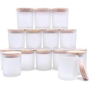 SHOWIN 8 OZ Thick Candle Jars for Making Candles 15 Pcs, White Empty Jars with Wood Lids for Candle Making, Sample Container,Frosted White