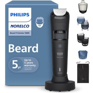 Philips Norelco Beard Trimmer 5000 Series, Men's Face Trimmer, 100% Waterproof BeardSense Tech, Precision Trimmer with Fading Combs, Self-Sharpening Blades, Hair Collector & Charging Stand, BT5785/40 (Black)