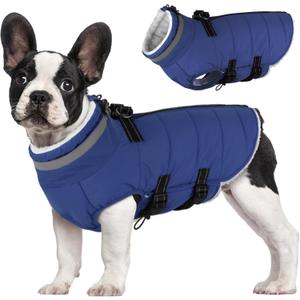Mklhgty Small Dog Coat with Harness Built-in, Waterproof Reflective Fleece Lined - Warm Windproof Winter Jacket with Back Zipper, Cold Weather Snow Dog Coats - Blue - XS