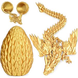 3D Printed Dragon Eggs with Articulated Fly Dragon Inside, Collectible Figurines Fidget Toy for Adults Kids Birthday Easter Christmas White Elephant Gifts for Friends Colleagues (Gold, M size) (M(H:5.8 inches))