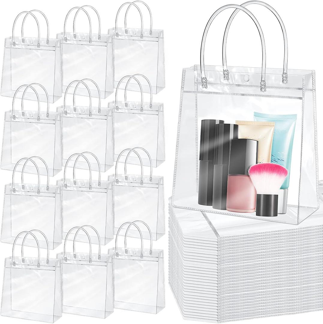 Reginary 85 Pcs Clear PVC Gift Bags with Handles Plastic Transparent Wrap Bags Bulk Reusable Bride Favor Totes for Shopping Wedding Baby Shower Birthday Party (6.89x6.89x3.54 Inch)