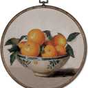 GWFSJYU Antique Orange Fruit Framed Wall Art Decor, Vintage Oranges Fruit Round Canvas Prints Wall Art, Farmhouse Oranges Art Hanging Decor for Kitchen Dining Living Room, 10x10inch