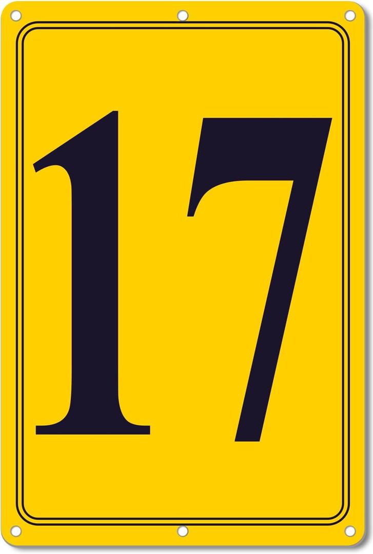 Premium Aluminum Number Signs 17, Metal 12" X 8" Yellow Numbered Signs Outdoor for Parking Lots, Floor, Dock, Court, Aisle, Field, High Visibility, No Fade, Weather-resistant