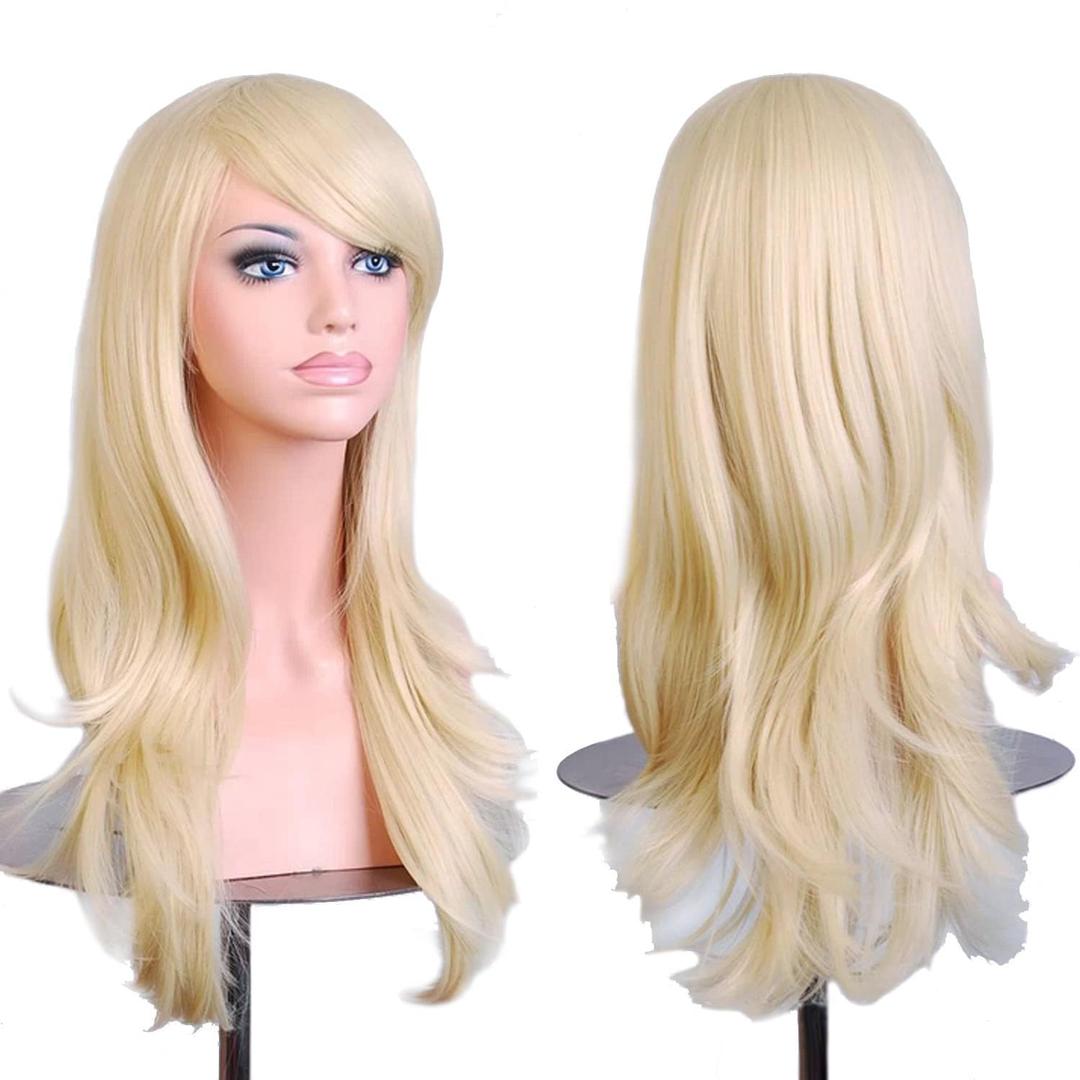 BERON Light Blonde Wigs 28 Inches Blond Wig Long Wavy Blonde Wig Cosplay Costume Wigs Wig Cap Included