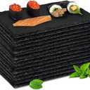 Hoolerry 10 Pcs 8.7 x 6 Inch Slate Charcuterie Boards Bulk, Mini Slate Cheese Board Black Sushi Platters Individual Stone Serving Tray Plates for Food, Appetizers, Cheese, Meat, Party
