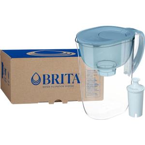 Brita 10 Cup Water Filter Pitcher, Reduces Chlorine, Mercury, Cadmium, Copper and More, Includes 1 Brita Plus Filter, BPA Free, Stone Blue