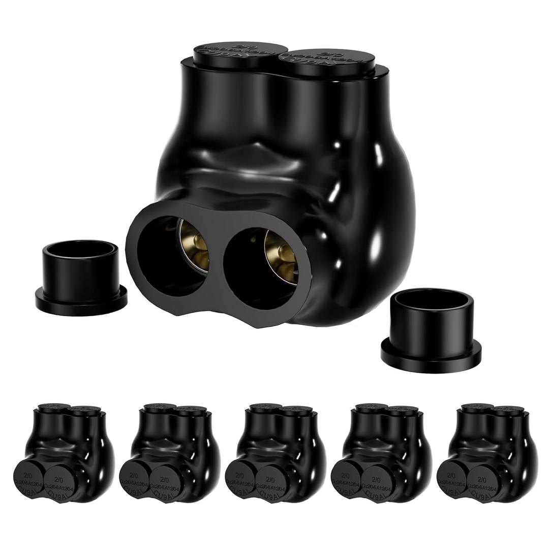 Insulated Connector 2 Port Multi Tap Connector 2/0-6 AWG Single-Sided Entry Aluminum to Copper Wire Connectors Slotted Allen Hex - 6 Pack