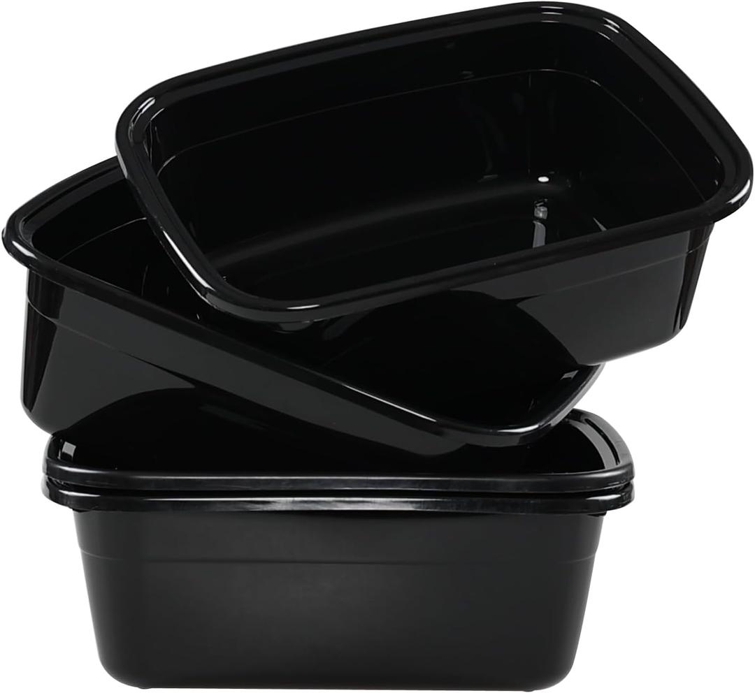 4-Pack 12 Quart Plastic Wash Basins, Black Dish Pans