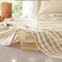 PURE ERA Twin Sheet Set 100% Washed Cotton Gingham Sheets Twin Size Bed Set Linen Feel Soft Breathable Durable,15" Deep Pocket 4Pc Checked Beige Bedsheet