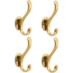 khtumeware 4 Pack Brushed Gold Coat Hooks Wall Mount Heavy Duty Utility Retro Double Hooks for Hanging Coats,Hat, Towel, Key, Robe, Scarf, Bag, Cap (Brushed Gold)