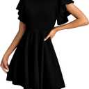 Women's Butterfly Short Sleeve Mini Dress Crew Neck A Line Elegant Work Office Dresses (Black, M)