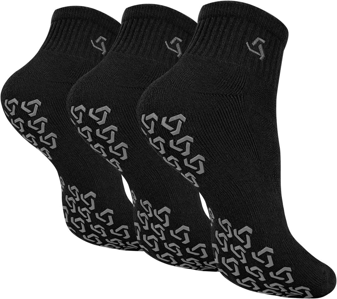 Ozaiic Non Slip Socks Grip for Yoga Home Workout Pure Barre, Pilates, Hospital, Ideal Cushion Socks for Men and Women, Black XL