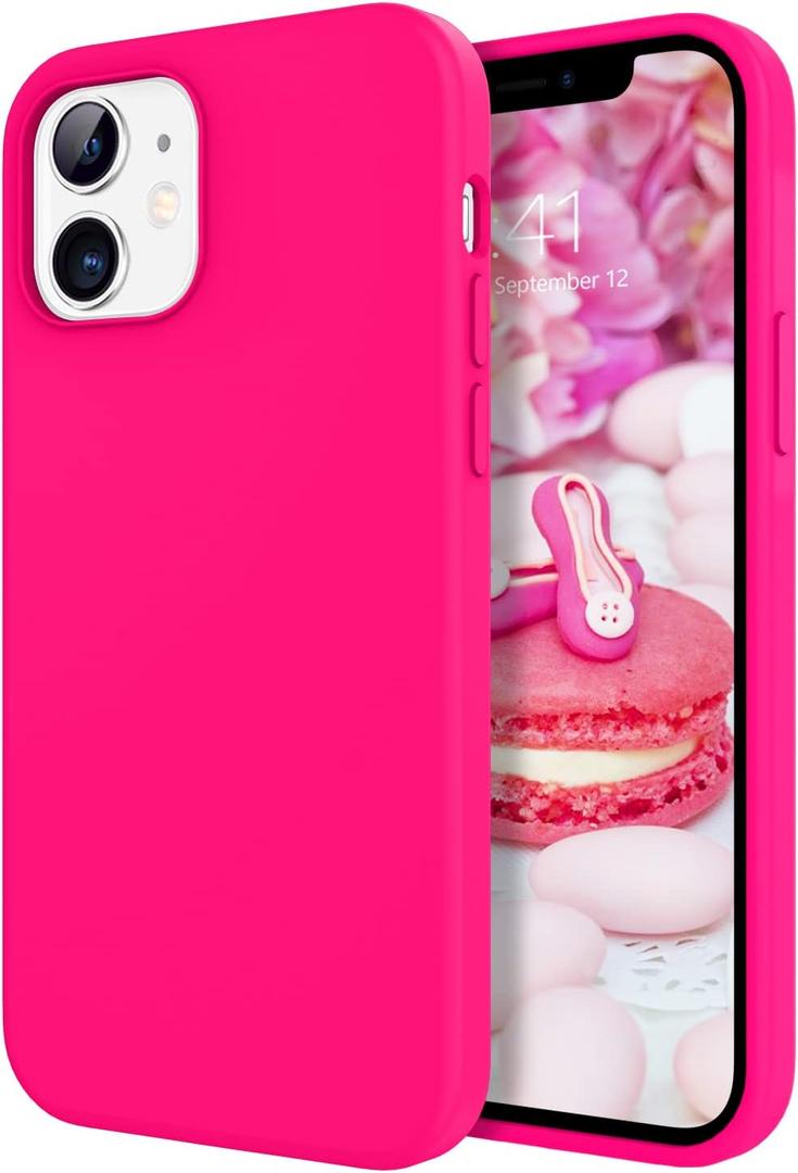 DOMAVER Case for iPhone 12 / iPhone 12 Pro Smooth Liquid Silicone Soft Gel Rubber Microfiber Lining Cushion Protective Cover for iPhone 12/12 Pro(6.1 inch)- Hot Pink