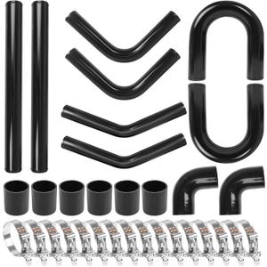 2.5" Universal Aluminum Turbo Intercooler Piping U-Pipe Kit 600mm Aluminum Pipe + 8 Elbow Hose+ 16 Clamps Kit 8PCS - Black