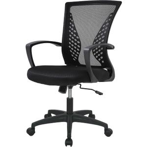 FDW Home Office Chair Mid Back PC Swivel Lumbar Support Adjustable Desk Task Computer Ergonomic Comfortable Mesh Chair with Armrest (Black)