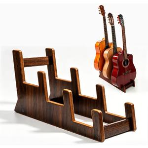 Guitar Stand,Sturdy 3-Holder Black Walnut Wooden Guitar Stand Space-Saving