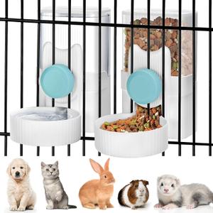 Automatic Cat Feeder and Water Dispenser, ShineMe 35oz Auto Gravity Feeder Hanging Food and Water Bowls for Small Pets, Cats, Kitten, Dogs, Rabbits, Ferrets (Blue)