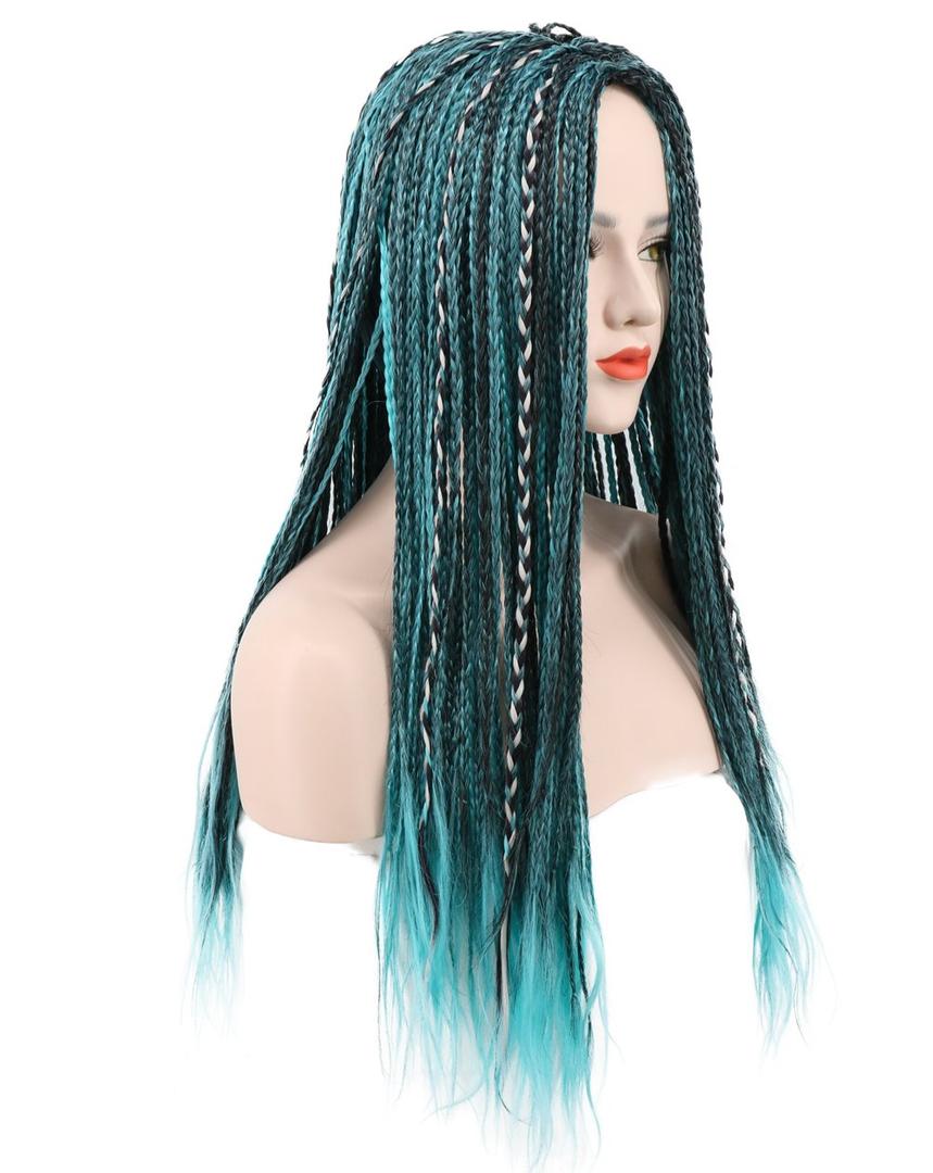 karlery Women Long Braid Blue and Black Mixed Wig Halloween Cosplay Wig Anime Costume Party Wig