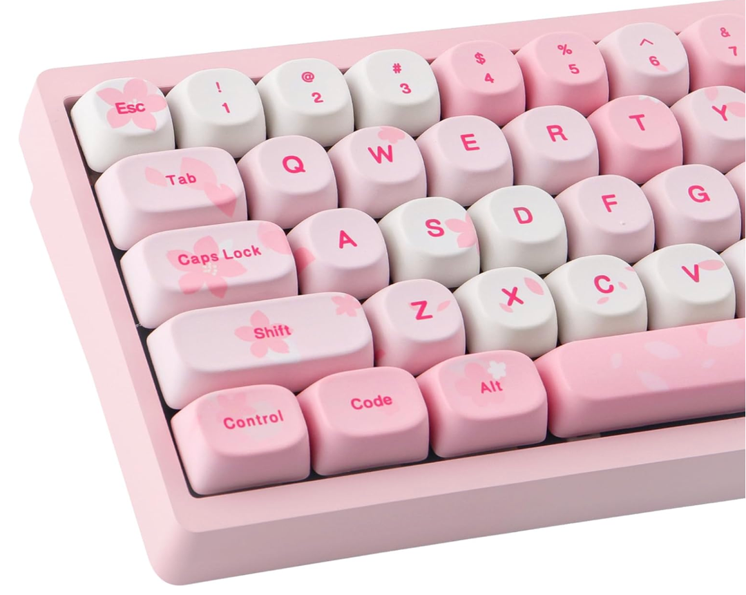 Tsungup MOA Keycaps-Pink Sakura,129 Keys Cute PBT Custom Cherry Blossom Keycaps 100 Percent,Dye Sub Key Caps Keyboard Keycap Set for MX Switches Mechanical Keyboard(only keycap)