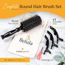 Boar Bristle Round Brush for Blow Out Set by Belula. Round Hair Brush For Blow Drying. Medium 2.4 Wooden Barrel. Hairbrush Ideal to Add Volume and Body. Free 3 x Hair Clips & Travel Bag