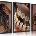 3pcs Trendy Black Woman Canvas Wall Art Fashion Black Girl Posters Prints African American Woman Wall Decor Pictures for Home Living Room Bedroom Bathroom Decoration Unframed (16x24in-Posters, black woman1)