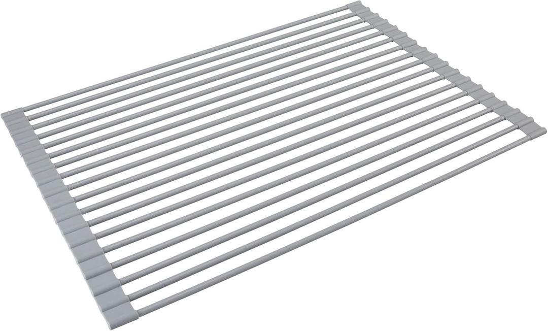 Kitchen Details Roll Up Over The Sink Drying Rack | Dish Mat | Multipurpose | Silicone Coated | Dishware | Vegetables | Grey