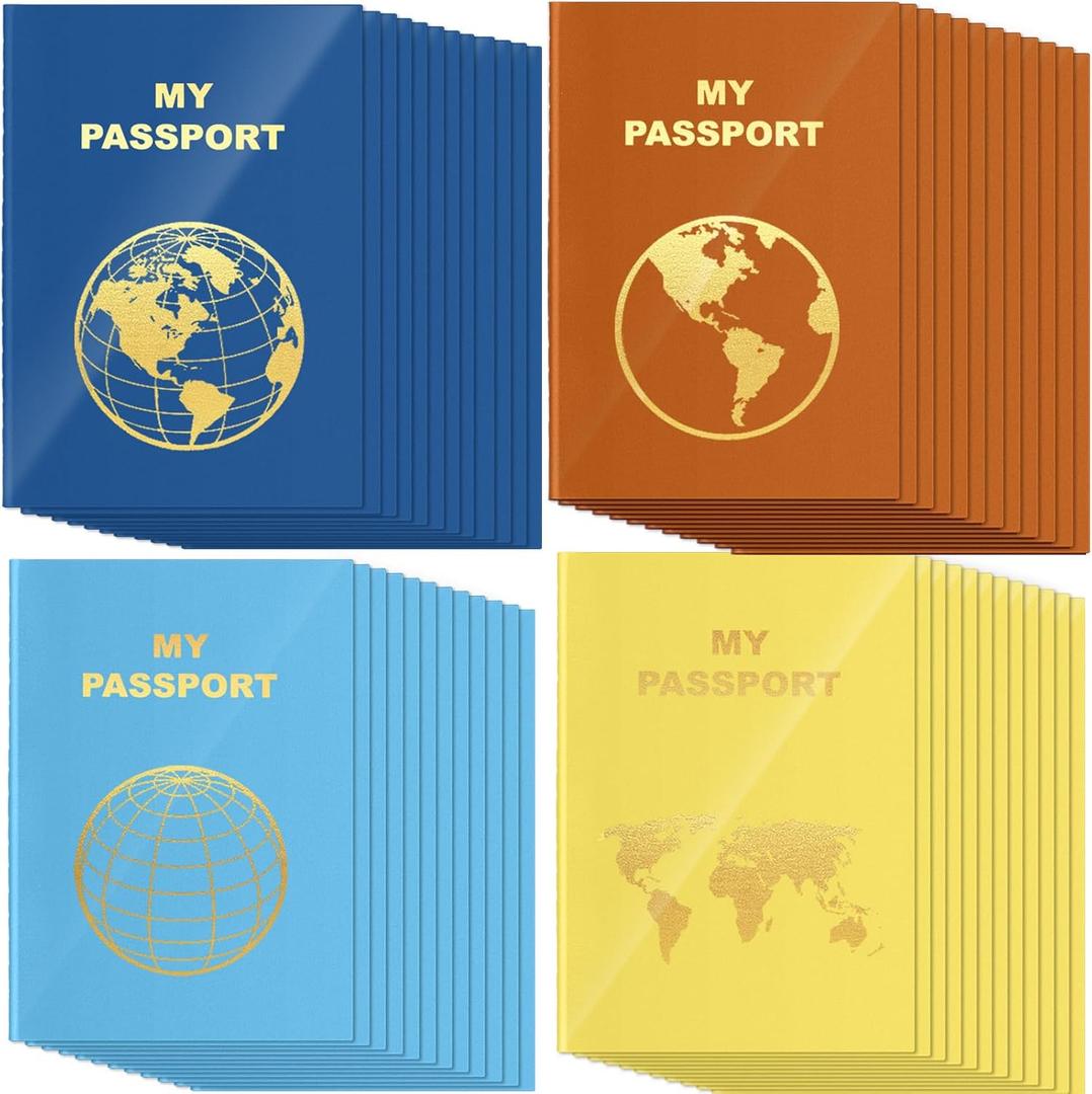 Lincia 48 Pcs Blank Passport Notebook Fake Passport Book Travel Journal Book Bulk Coloring Travel Airplane Activity Decor Projects(Lively Color)