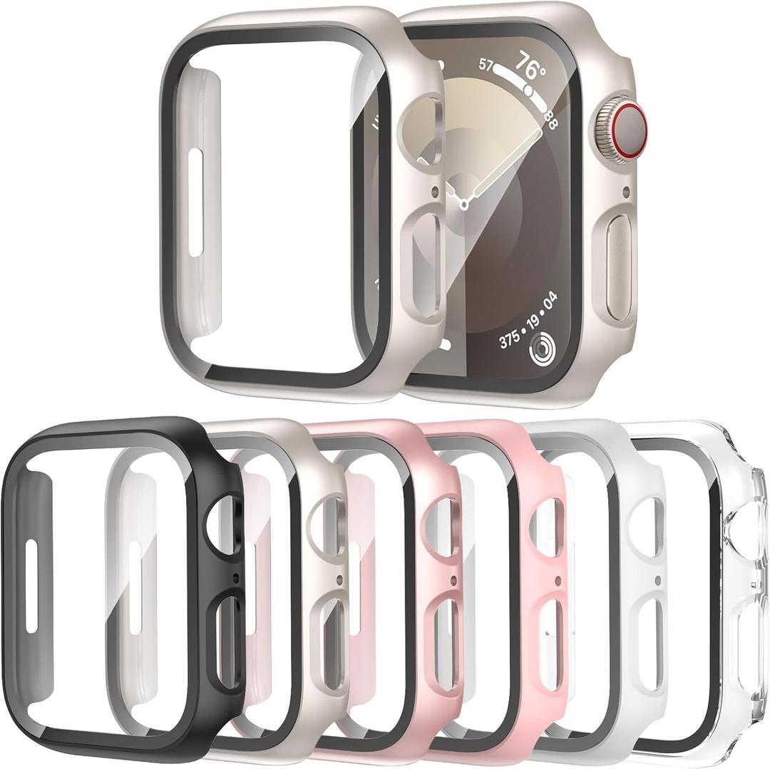 6 Pack Case for Apple Watch SE 3/2nd Gen Series 6/5/4/SE 44mm with Tempered Glass Screen Protector, Ultra-Thin Scratch Resistant Full Protective Bumper Cover for iWatch 44 mm