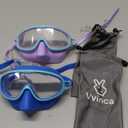 Vvinca Swim Goggles with Nose Cover, Fabric Strap Toddler Kids Swimming Goggles Diving Mask Anti-Fog/UV No Leak for Age 3-15 Blue and Purple