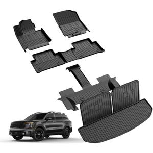 Original 2021-2026 Sorento Floor Mats & Cargo Liner & Backrest Mat for Kia Sorento 6/7 Seats (Not for Hybrid) - Custom Fit TPE Floor Liners & Trunk Mat - All Weather Mats for Sorento 2021-2025 2026