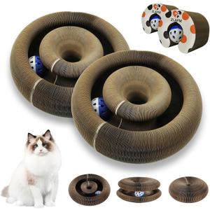 2 Pack Magic Organ Cat Scratcher Toys, Foldable & Reversible Accordion Kitty Toy with Bell Balls, Interactive Cardboard Scratching Board Scratcher Pad for Indoor Cats