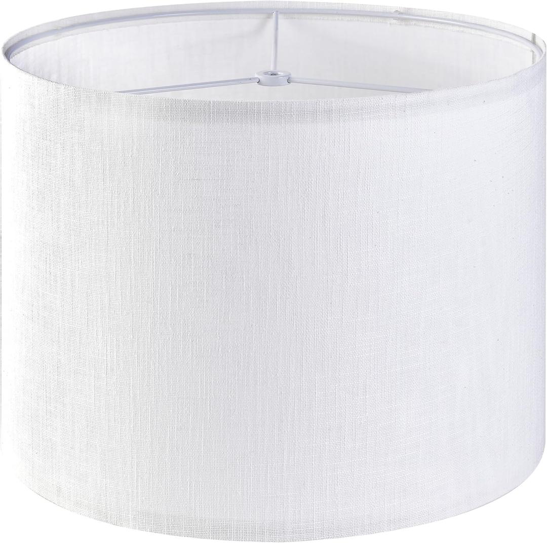 GO&SO White Textured Drum lampshade Medium Lamp Shade 13" Top x 13" Bottom x 10" High (Spider) Modern Linen Lamp Shades for Table Lamp & Bedside Lamp - Natural Linen - Lampshades Replacement