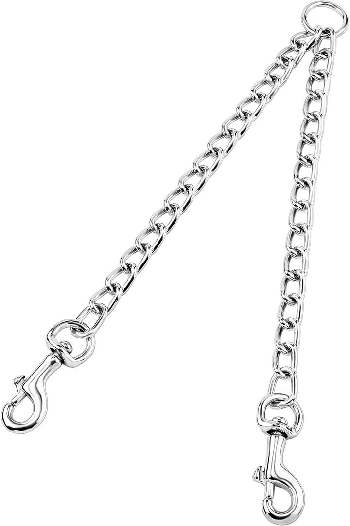 PETTOM Heavy Duty 2 Way Dog Lead Metal Chain Double Pet Clip Leash Coupler 360 Swivel No Tangle Double Dog Walking & Training Leash(XS 2.5mm*40cm Double Leash, Silver)