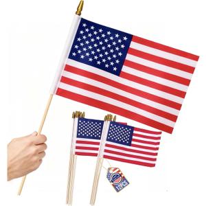 12 Pcs 8x12 Inch Small American Flags on Stick, US Handheld Flag with Kid-Safe Spear Top, For Memorial Day, Independence Day Decorations,250th Anniversary USA flag,Patriotic Holiday Yard Garden Flags