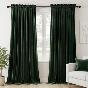 Dchola Dark Green Velvet Curtains for Bedroom Window, Super Soft Vintage Luxury Heavy Drapes, Room Darkening Rod Pocket Curtain for Living Room, W52 by L96 inches, 2 Panels