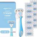 Amazon Basics 5-Blade Razor Handle for Women, Includes 12 Cartridges and Shower Hanger, 14 Piece Set, Blue