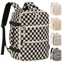 Tenot Corduroy Travel Backpack for Women, 15.6 Inch Womens Laptop Backpack TSA Approved Carry On Backpack, Personal Item Backpack for Travel Work Business, Black Checkered