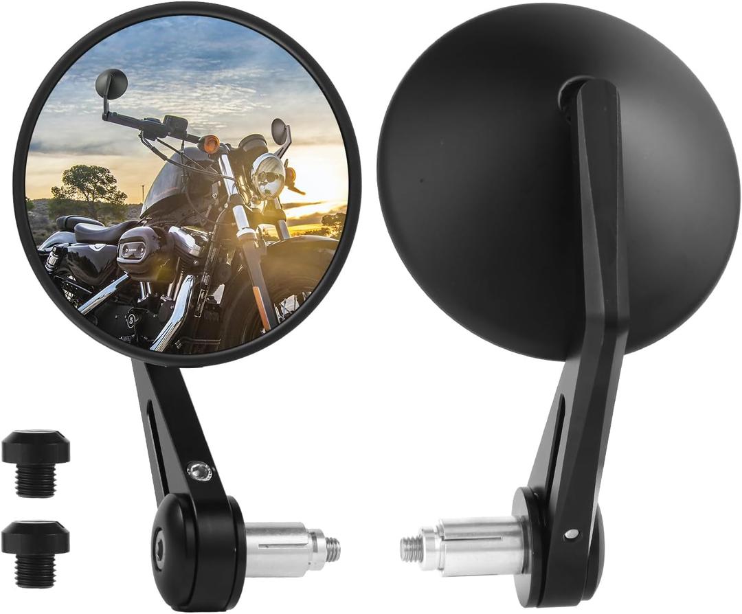 Bar End Mirrors - 7/8" Long CNC Handlebar Motorcycle Mirrors with Plugs for Z900RS Z650RS Vulcan S Eliminator SV650 XSR700 XSR900 CB750 Sportster Softail Dyna Road King Accessories (Black)