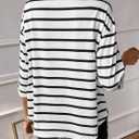LilyCoco Women's 3/4 Length Sleeve Tops Striped Boat Neck Shirt Frenchy Cotton Tees White X-Small
