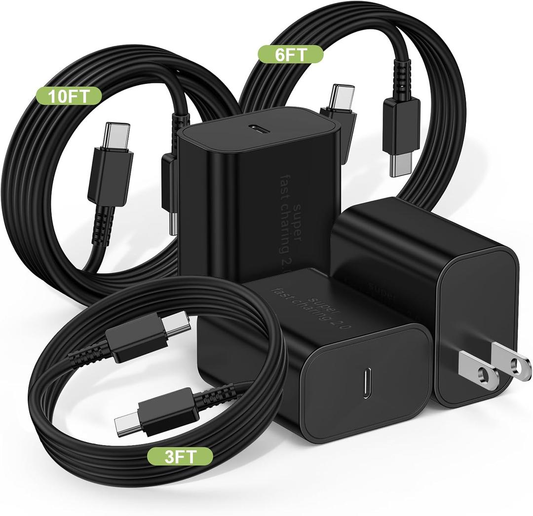 45W Super Fast Charger USBC for Samsung Galaxy S25 S24 S23 S22 S21 Ultra/Plus, 3+6+10FT Type C Charger Fast Charging Cable Cord& Android Block for Tab S10 S9 S8 S7,iPhone 17/16/15(Pro Max/+),iPad