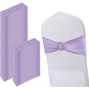 150 Pack Spandex Stretch Chair Sashes Bows, Elastic Stretch Chair Cover Bands Ties with Buckle Slider for Wedding Party Ceremony Reception Event Banquet Decoration (Purple)