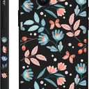 for iPhone 14 Case Flower Creativity Pattern Design Soft Silicone Slim Shockproof Phone Cover for iPhone 14, 6.1 inch-Leaf Black