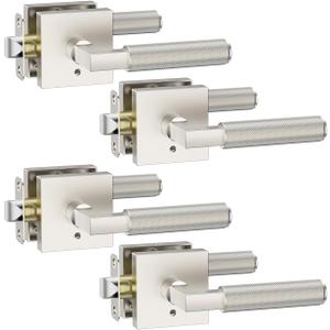 Asidrama 4 Pack Brushed Satin Nickel Privacy Door Handles, Door Lever with Door Knobs Indoor for Bedroom or Bathroom, Heavy Duty Door Handles Interior with Locks for Left Right Sided Doors