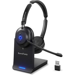 Wireless Headset with Mic for Work-Bluetooth Over Ear Headphones with Microphone, Noise Cancelling with Mute & USB Dongle for Computer/Phones/Remote Work/Call Center, Lightweight All Day Comfort (Black)