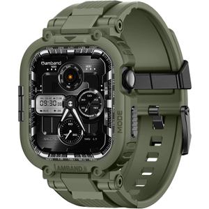 amBand for iWatch Series 10 46mm Band Case Men, M1 Sport Tactical Shockproof Wristband for Apple Watch 46 mm, Perfect for Fitness/Outdoor Enthusiasts Military Fans Fashion Seekers - Army Green