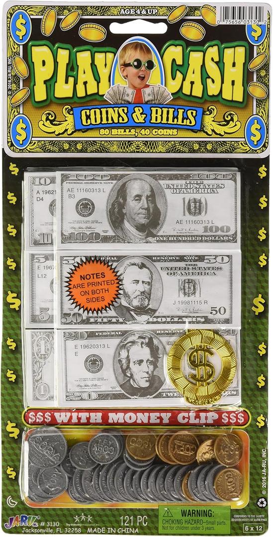 Ja-Ru Play Cash Coins & Bill 7 Pack