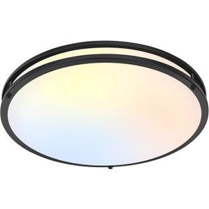 LED Flush Mount Ceiling Light Fixture, 18 Inch Dimmable 5CCT Selectable 2700K Warm White-6500K Super Bright Daylight White, 50W 6000LM Round Black Ceiling Lamps for Living Room Bedroom Kitchen, 1 Pack