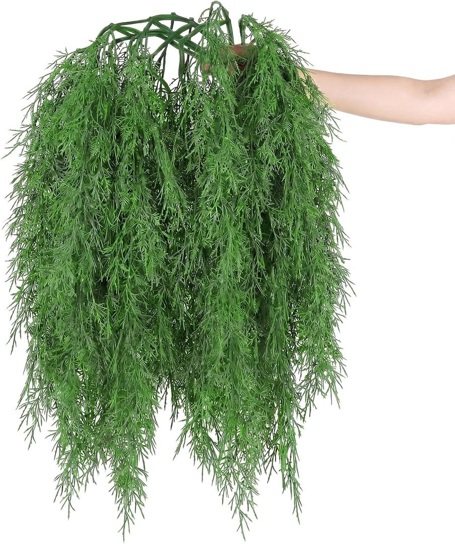Suncalla 24 Pcs Artificial Hanging Plants 38 Inch Artificial Dragon Beard Grass Wall Hanging Decor Faux Dark Green Leaf Garland Simulated Wedding Floral Arrangement for Home Garden Party Supplies