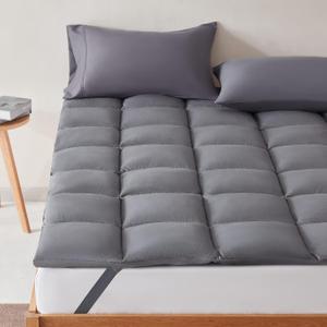SLEEP ZONE Cooling Mattress Topper Queen Size Quilted Fitted Mattress Pad Cover, Soft Fluffy Down Alternative Pillow Top Bed Topper Deep Pocket 8-21 Inch (Grey, Queen)
