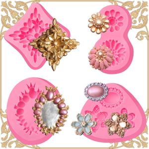 European Vintage Jewelry Fondant Molds 4 pcs, Baroque Scroll Relief Chocolate Cake Decoration Silicone Molds, for Cupcake Toppers, Candy, Butter, Flower Paste, Clay, Resin Crafts